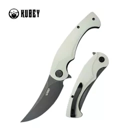 Kubey Scimitar KU173J Knife White G10, Blackwashed 14C28N