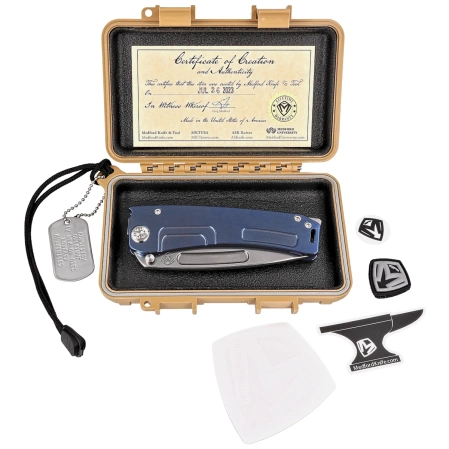 Nóż składany Medford Marauder-H T/E Blue Titanium, Std HW/Flamed Clip, Tumbled S45VN by Greg Medford