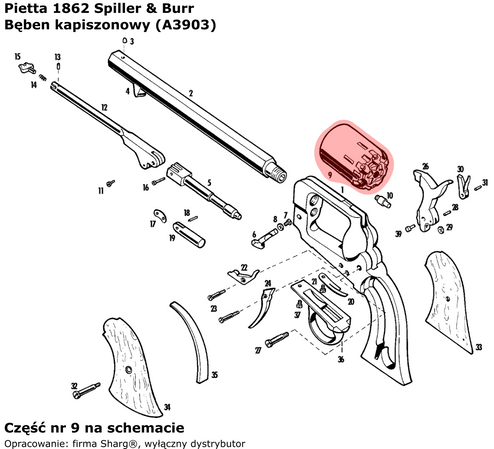 Spare Cylinder for Pietta 1862 Spiller & Burr .36 (A3903)
