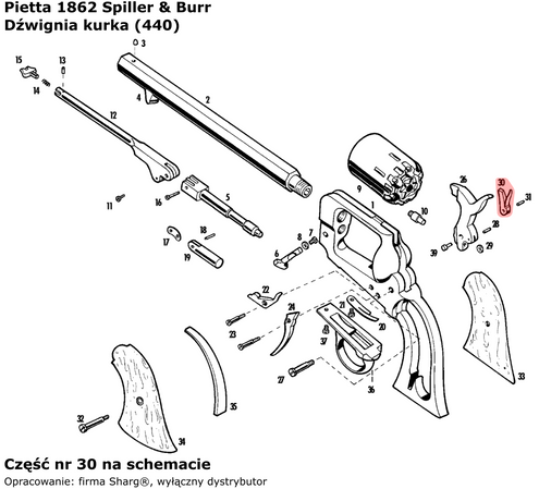 Dźwignia kurka ze sprężyną rewolwer Pietta 1858 Remington New Model Army / Navy, 1862 Spiller & Burr (440)