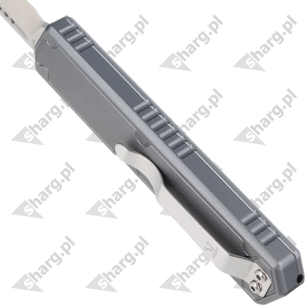 TacKnives TAKCOM Vigor V2 Black G10 / Grey Aluminum, Satin 154CM OTF automatic knife