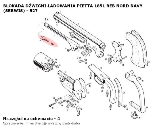 Zatrzask dźwigni ładowania Pietta 1851 Colt REB Nord Navy (527)