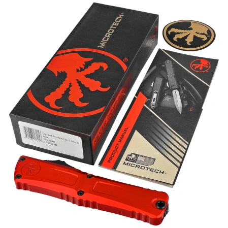 Microtech Combat Troodon Gen III D/E OTF Knife Tactical Red Aluminum, Black M390MK by Tony Marfione (1142-1RD)