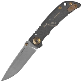 Spartan Blades Harsey 3.25 Folder Plague Doctor Black/Gold Titanium, Stonewashed MagnaCut by William W. Harsey (SF10DOCTOR BK)