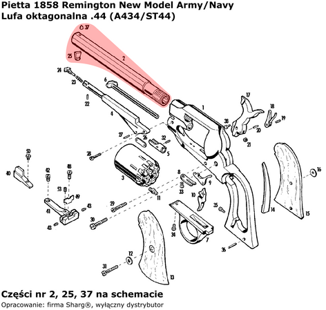 Barrel .44 for Pietta 1858 Remington Model Army/Navy (A434/ST 44)