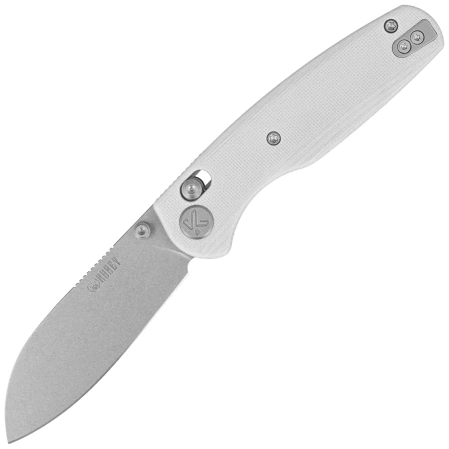 Kubey Breeze Knife White G10, Stonewashed 14C28N by Caleb Waltman (KU288E)