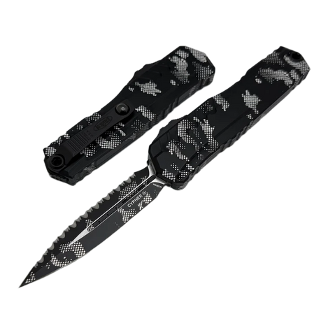Microtech Cypher II D/E OTF Knife Pixel Camo Aluminum, Pixel Camo F/S M390MK by Deryk Munroe and Tony Marfione (1242-3PXC)