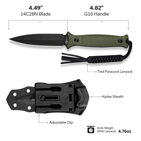 Civivi Perfrico Knife OD Green G10, Black Stonewashed 14C28N (C23026-2)