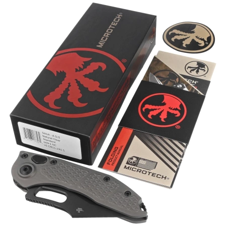 Microtech Stitch-A S/E Natural Clear Aluminum, Black M390MK Automatic Knife by Borka Blades and Tony Marfione (169-1NC)