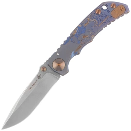 Spartan Blades Harsey Folder Babe Edition Blue Titanium, Bronze HW, Satin MagnaCut by William W. Harsey (SF5BABE)