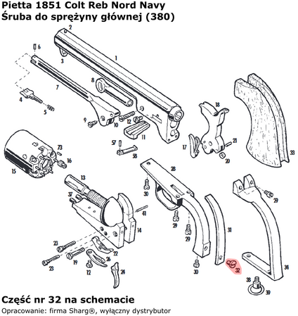 Śruba do sprężyny głównej Colt Navy 1851, Colt Army 1860, Remington 1858 (380)