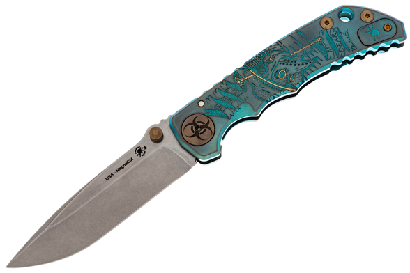 Spartan Blades Harsey Folder ''Plague Doctor'' Blue Titanium, Satin MagnaCut by William W. Harsey (SF5DOCTOR BL)