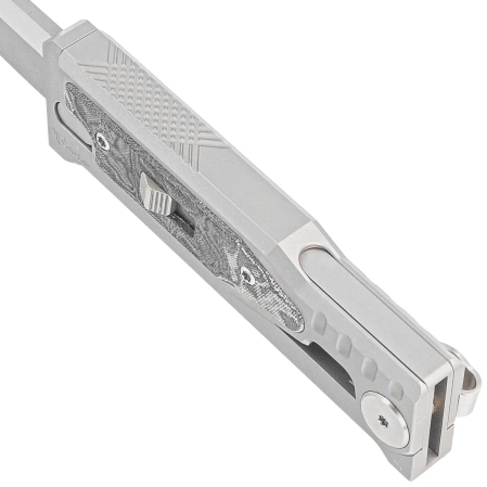 Reate Knife Mini EXO OTF Gravity T/E Bead Blasted Titanium/Burl Linen Micarta, Stonewashed CPM 3V