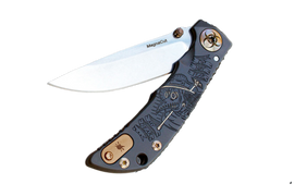 Nóż składany Spartan Blades Harsey 3.25 Folder Plague Doctor Black/Gold Titanium, Stonewashed MagnaCut by William W. Harsey (SF10DOCTOR BK)