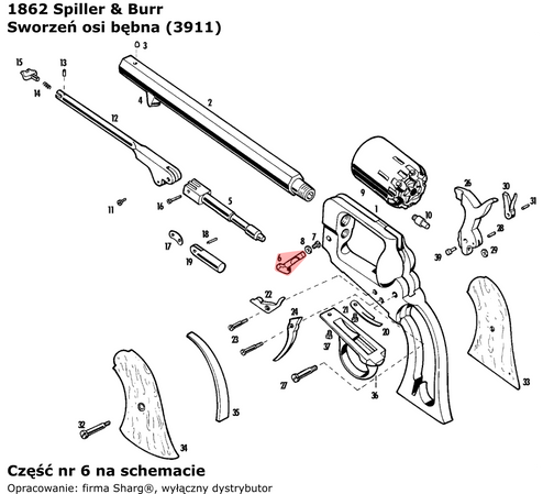 Sworzeń osi bębna Pietta 1862 Spiller & Burr (3911)