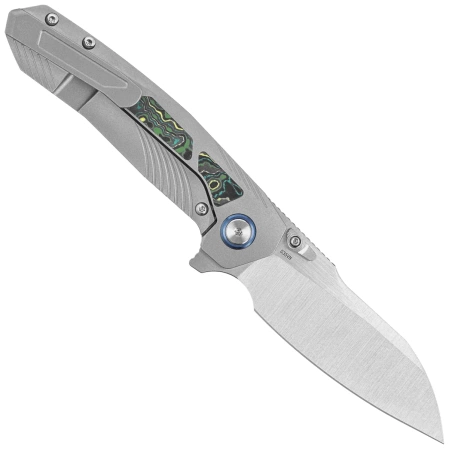 Remette RT-Kestrel Knife Gray Titanium/Green Carbon Fiber, Manual Fine Grinding Satin CPMS35VN (RTPO-A)
