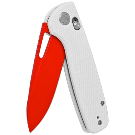 Kubey Bluff Knife White G10, Red14C28N by Garet Caronna (KU248B)