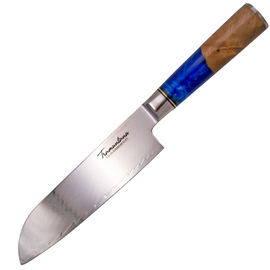 Tramuntana Decor Habitat Santoku Kitchen Knife Stabilized Wood/Epoxy, VG10 Damascus (TK-CD03)