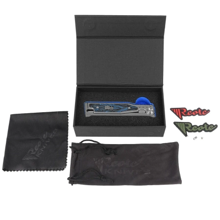 Reate EXO-M Gravity D/E Knife Bead Blasted Titanium/Damascus Blue-Black G10, Satin Elmax