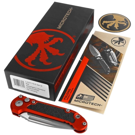 Nóż automatyczny Microtech LUDT Gen III S/E Red Aluminium, Apocalyptic M390MK by Tony Marfione (1135-10APRD)