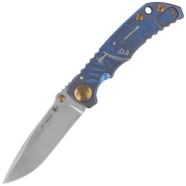 Spartan Blades Harsey Folder ''Plague Doctor'' Blue Titanium, Satin MagnaCut by William W. Harsey (SF5DOCTOR BL)