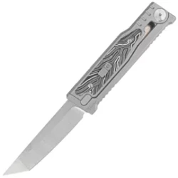 Reate EXO-M Gravity T/E Bead Blasted Knife Titanium/Damascus Black-White G10, Satin Elmax
