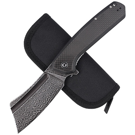 CIVIVI Knife Bullmastiff Twill Carbon Fiber / Black G10, Black Damascus (C2006DS-1)