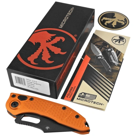 Microtech Stitch-A S/E Automatic Knife Orange Tangerine Aluminum, Black M390 by Borka Blades and Tony Marfione (169-1OT)