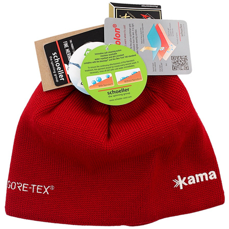 Kama Knitted 100% Merino Wool Gore-Tex Cap / Polycolon Beanie, Red (AG12-104)