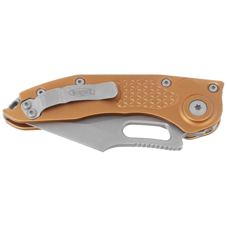 Nóż automatyczny Microtech Stitch S/E-A Tan Aluminum, Apocalyptic by Borka Blades and Tony Marfione (169-10APTA)