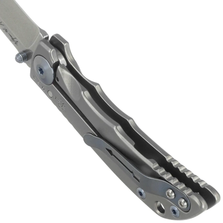 Spartan Blades Harsey Folder 3.25 Gray Titanium, Blue HW, Stonewashed CPM S45VN by William W. Harsey (SF10SWBL)