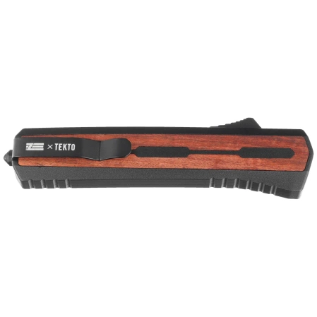 Tekto A7 Zastava S/P Black Aluminum/Red Wood OTF Knife, Black CPM S35VN
