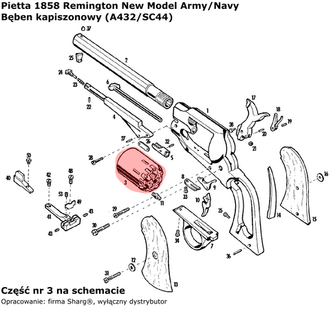 Percussion drum Pietta 1858 Remington New Army / Navy .44 Fluted (A432 / SC44)