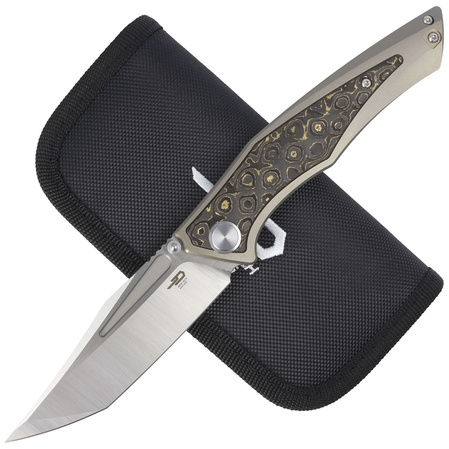 Bestech Togatta Light Bronze Titanium/Damascus Copper Carbon Fiber, Satin M390 by Koens Craft Knife (BT2102G)