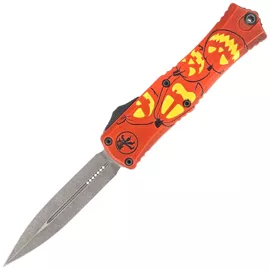 Nóż automatyczny OTF Microtech Hera II Mini D/E Signature Halloween Jack-o'-Lantern Aluminium, Satin M390MK by Tony and Sean Marfione (1702M-1HWJLS)