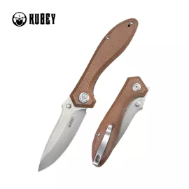 Nóż składany Kubey Ruckus Tan Micarta, Beadblasted AUS-10 by Sherif Manganas (KU314M)