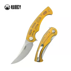 Nóż składany Kubey Scimitar Yellow Ultem, Beadblasted 14C28N (KU173G)