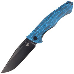 Nóż składany Bestech Keen II Black Blue Damascus G10 / Titanium, Black Stonewashed CPM S35VN by Koens Craft (BT2301D)