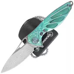 Nóż składany RikeKnife Mini Hummingbird Green Titanium, Rose Damascus by Richard Wu (RK-MINI-G)