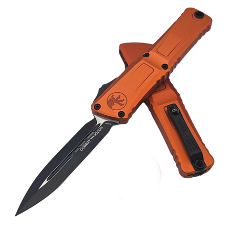 Nóż automatyczny OTF Microtech Combat Troodon D/E Gen III Orange Aluminium, Black M390MK by Tony Marfione (1142-1OR)