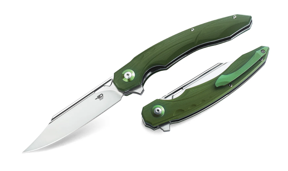 Nóż składany Bestech Fanga Green G10, Satin D2 by Kombou (BG18B)