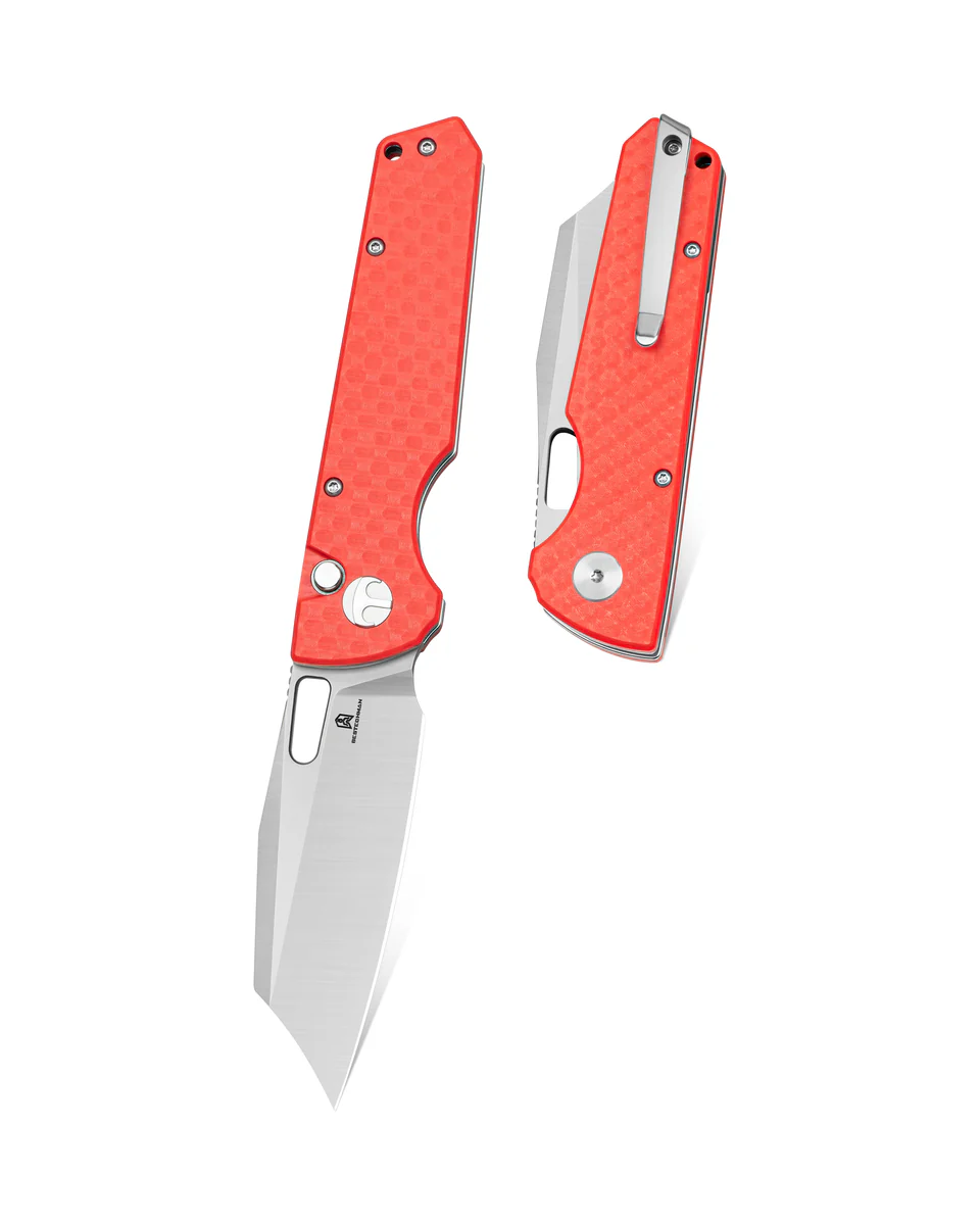 Nóż składany Bestechman Guardian Red G10 w/ Carbon Fiber Pattern, Satin D2 (BMK11C)