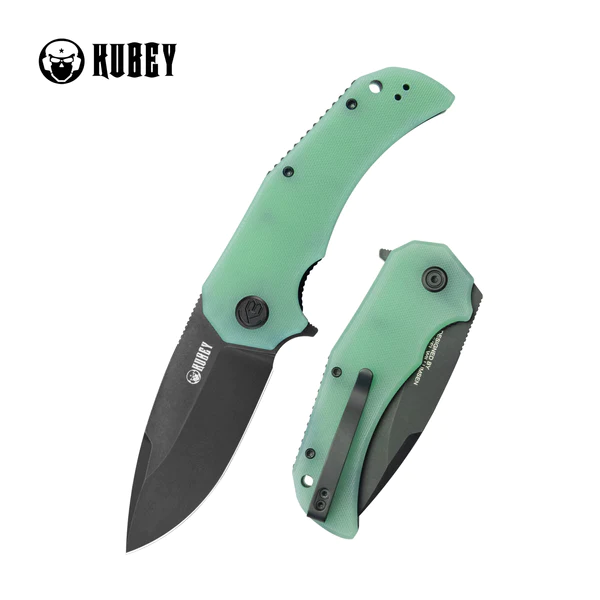 Nóż składany Kubey Bravo One Drop Point Jade G10, Black Stonewashed AUS-10 by Mikkel Willumsen (KU319C)