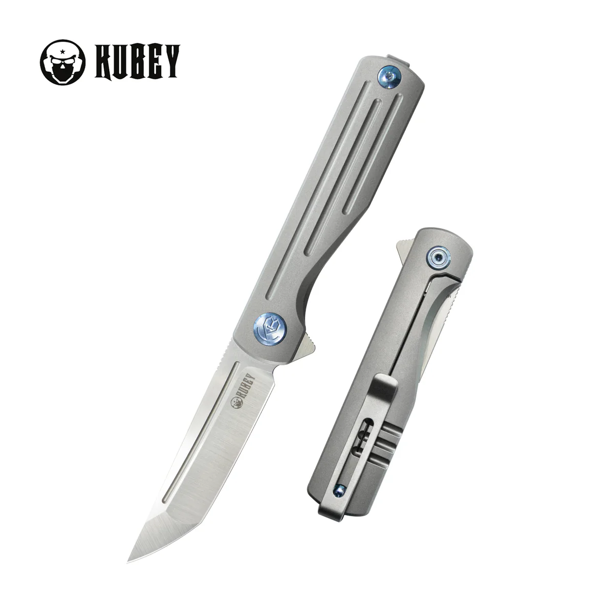 Nóż składany Kubey Musō Grey Titanium, Satin M390 by Tiguass (KB244A)