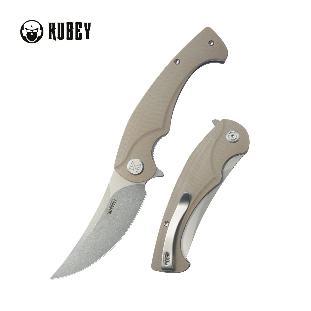 Nóż składany Kubey Scimitar Tan G10, Beadblasted 14C28N (KU173M)