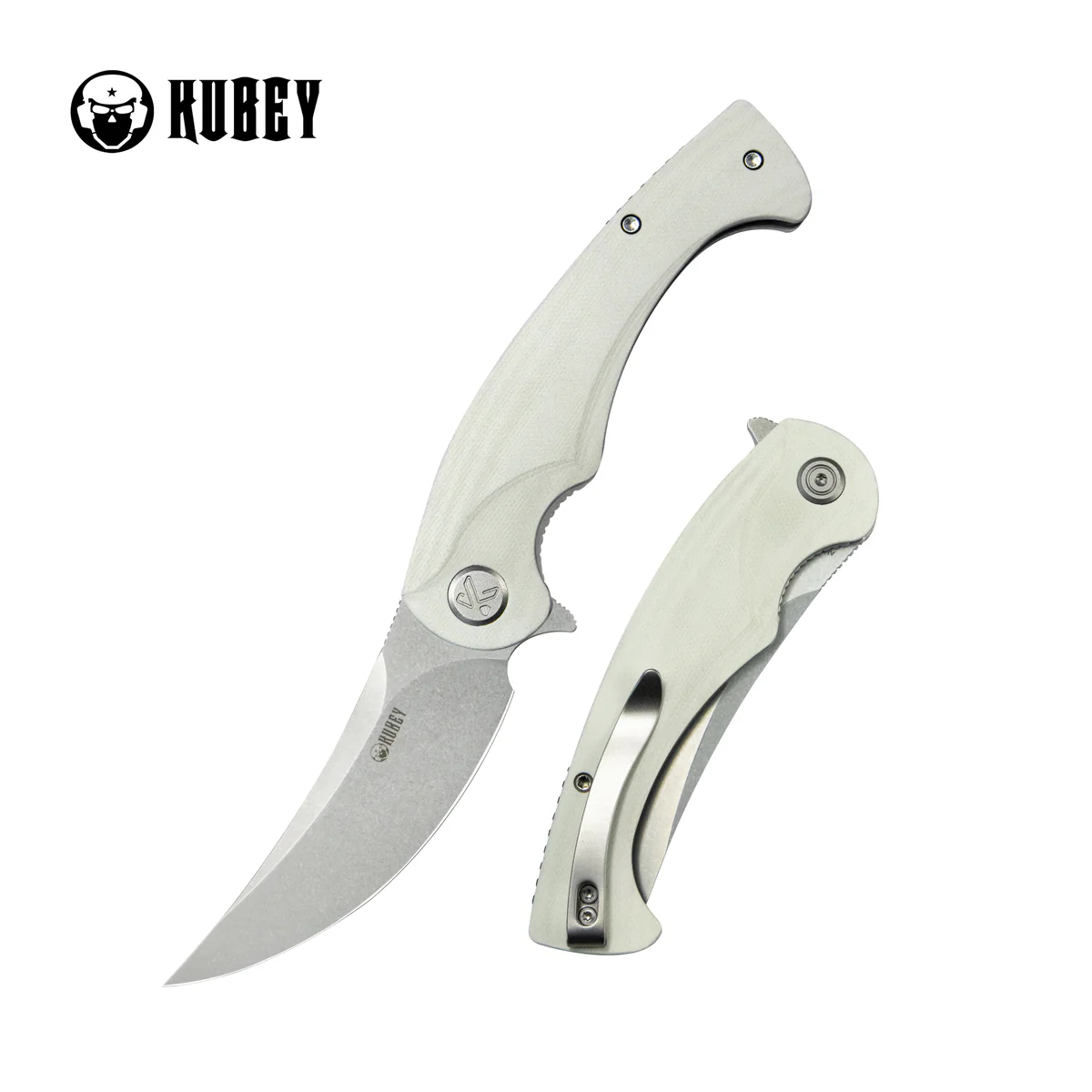 Nóż składany Kubey Scimitar White G10, Beadblasted AUS-10 (KU173C)