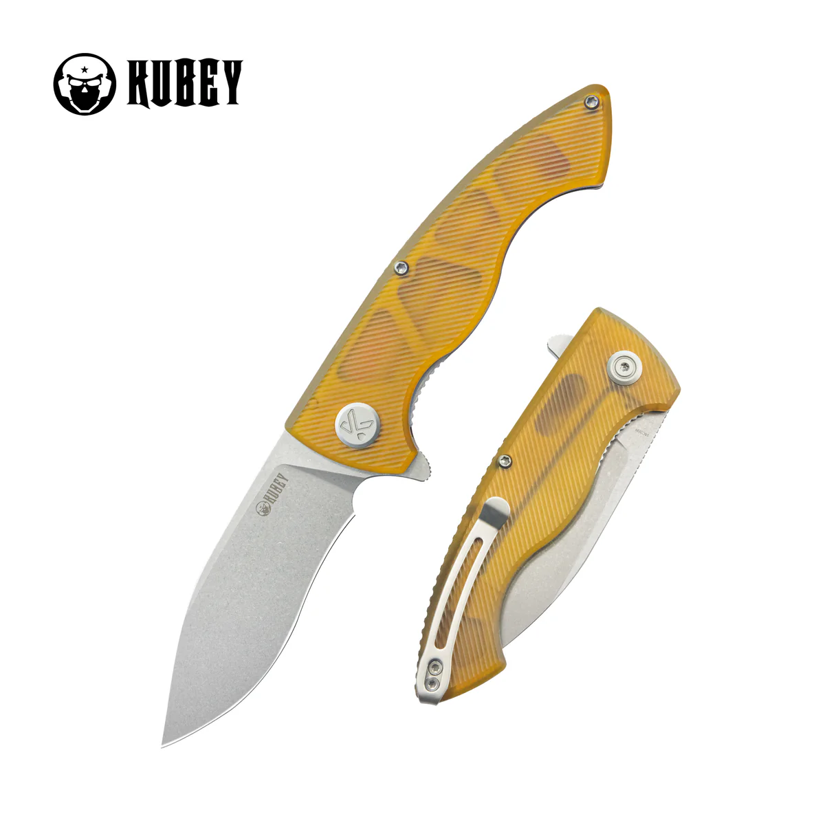 Nóż składany Kubey Timberwolf Yellow Ultem, Stonewashed 14C28N (KU208E)