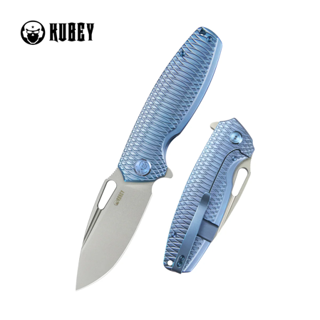 Nóż składany Kubey Tityus Blue Pattern Titanium, Beadblasted 14C28N (KB360F)