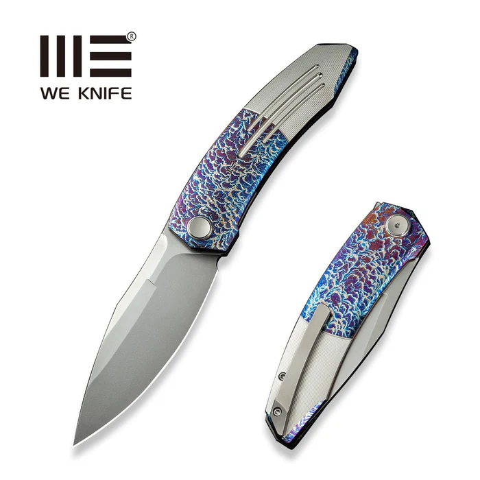 Nóż składany WE Knife Sine Wave Flamed/Satin Titanium, Polished Bead Blasted M390 (WE23069B-4)