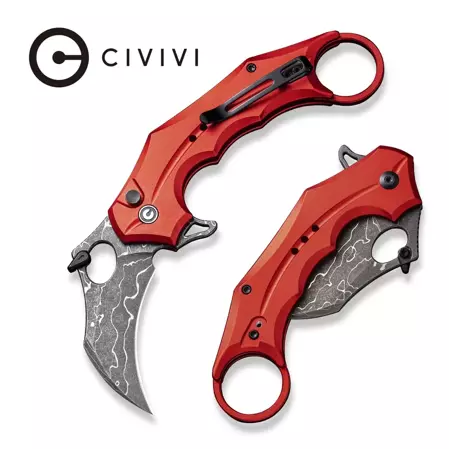 Nóż składany karambit Civivi Incisor II Red Aluminium, Stonewashed Damascus (C16016B-DS1)